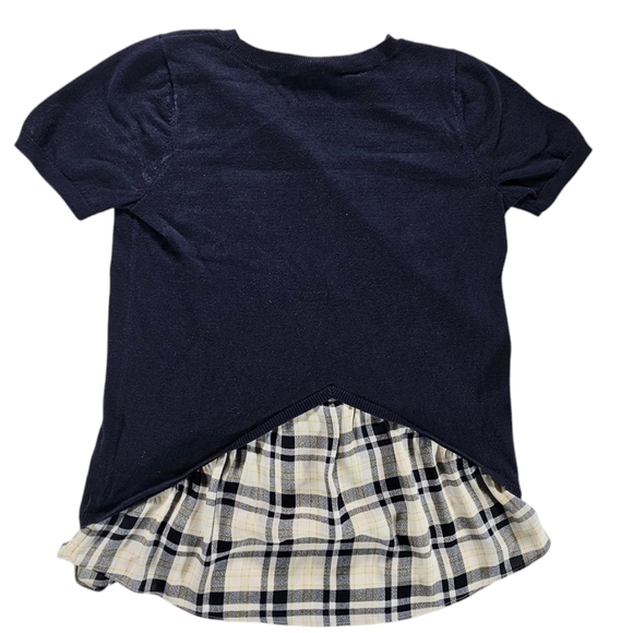 LOFT Blue Short Sleeve Sweater with Layered Plaid Hem Size XS - Picture 2 of 5